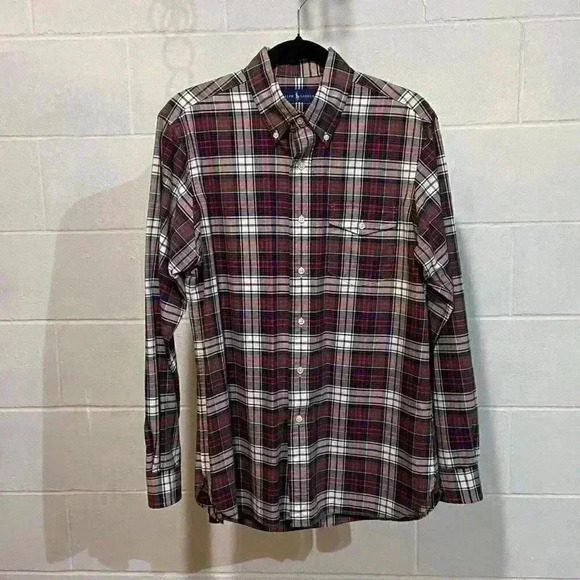 Ralph Lauren Men Button Down LS Shirt MEDIUM Red/Blue Plaid Career Cotton Casual - Picture 1 of 8